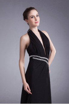 Chiffon Halter Column Dress with Sequins