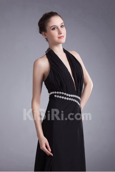 Chiffon Halter Column Dress with Sequins