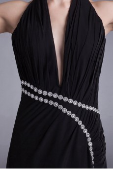 Chiffon Halter Column Dress with Sequins