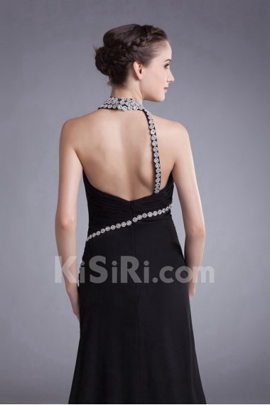 Chiffon Halter Column Dress with Sequins