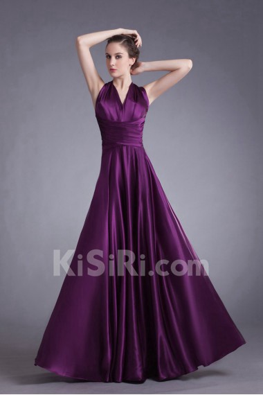 Satin V-Neck A Line Dress