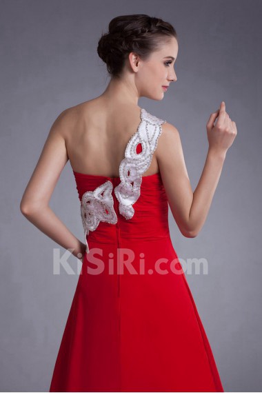 Chiffon One Shoulder A Line Dress with Embroidery