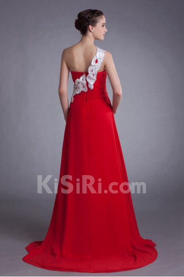 Chiffon One Shoulder A Line Dress with Embroidery