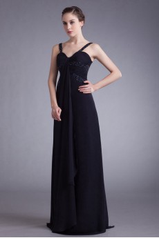 Chiffon Straps Column Dress with Embroidery