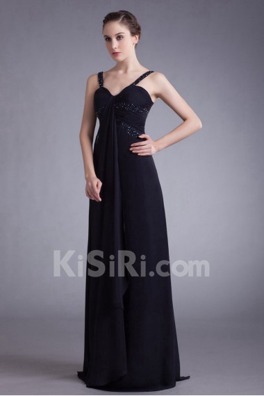 Chiffon Straps Column Dress with Embroidery