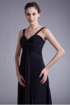 Chiffon Straps Column Dress with Embroidery