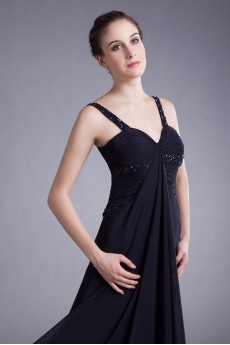 Chiffon Straps Column Dress with Embroidery