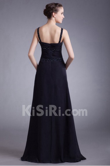 Chiffon Straps Column Dress with Embroidery