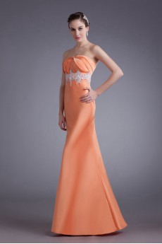 Satin Strapless Sheath Dress with Embroidery