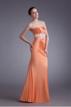 Satin Strapless Sheath Dress with Embroidery