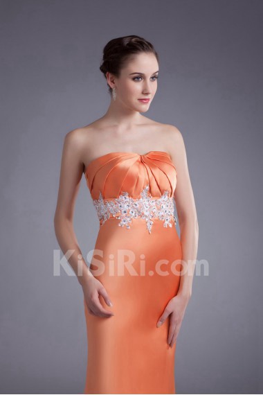 Satin Strapless Sheath Dress with Embroidery