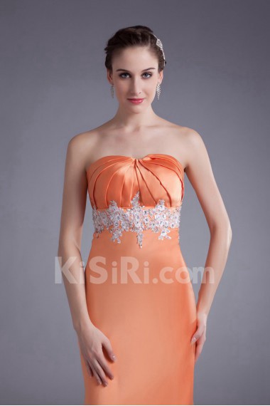 Satin Strapless Sheath Dress with Embroidery