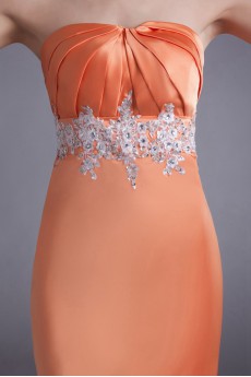 Satin Strapless Sheath Dress with Embroidery