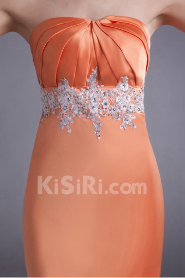 Satin Strapless Sheath Dress with Embroidery