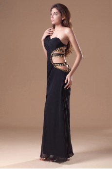 Chiffon Asymmetrical Ankle-Length Sheath Dress with Embroidery