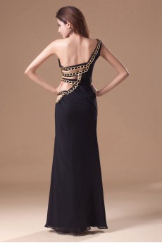 Chiffon Asymmetrical Ankle-Length Sheath Dress with Embroidery