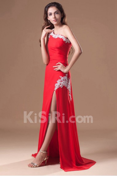 Chiffon One Shoulder Sheath Dress with Embroidery