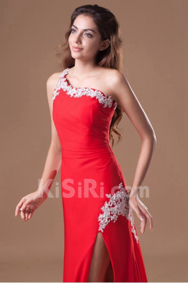 Chiffon One Shoulder Sheath Dress with Embroidery