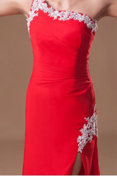 Chiffon One Shoulder Sheath Dress with Embroidery