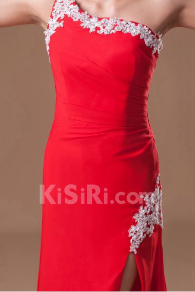 Chiffon One Shoulder Sheath Dress with Embroidery