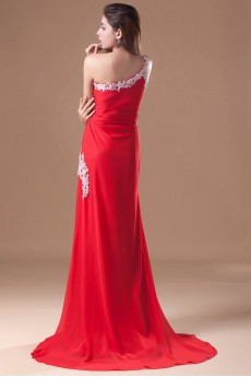 Chiffon One Shoulder Sheath Dress with Embroidery