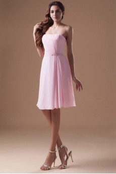 Chiffon Strapless Knee Length Dress