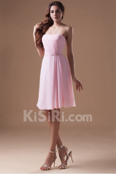 Chiffon Strapless Knee Length Dress