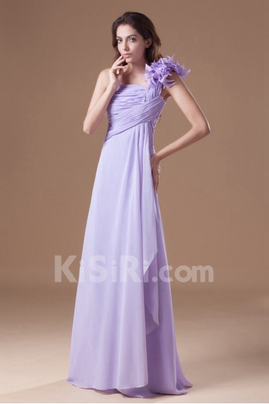 Chiffon One Shoulder Column Dress with Hand-made Flowers