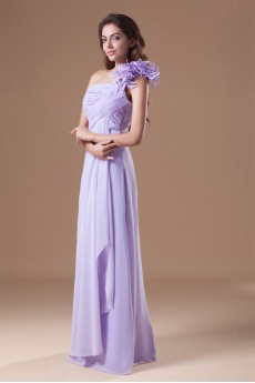 Chiffon One Shoulder Column Dress with Hand-made Flowers