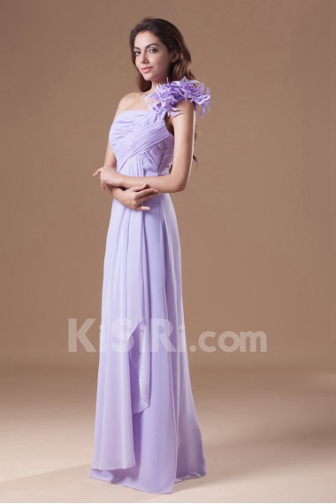 Chiffon One Shoulder Column Dress with Hand-made Flowers