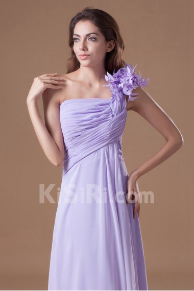 Chiffon One Shoulder Column Dress with Hand-made Flowers