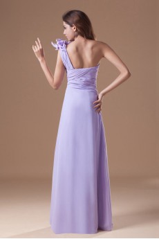 Chiffon One Shoulder Column Dress with Hand-made Flowers