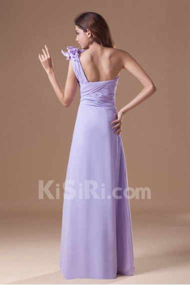 Chiffon One Shoulder Column Dress with Hand-made Flowers