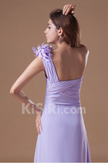 Chiffon One Shoulder Column Dress with Hand-made Flowers