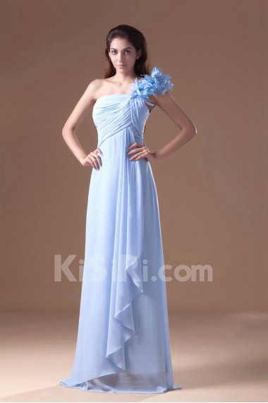 Chiffon One Shoulder Column Dress with Hand-made Flowers