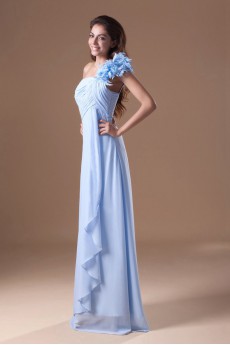 Chiffon One Shoulder Column Dress with Hand-made Flowers