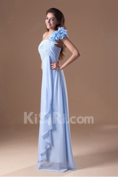 Chiffon One Shoulder Column Dress with Hand-made Flowers