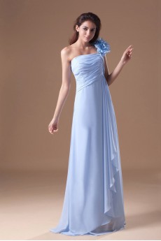 Chiffon One Shoulder Column Dress with Hand-made Flowers