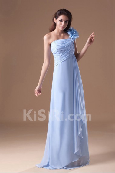 Chiffon One Shoulder Column Dress with Hand-made Flowers