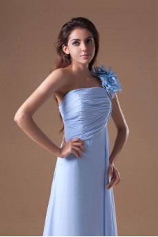 Chiffon One Shoulder Column Dress with Hand-made Flowers