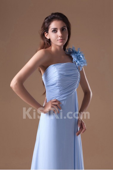 Chiffon One Shoulder Column Dress with Hand-made Flowers