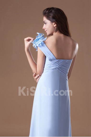 Chiffon One Shoulder Column Dress with Hand-made Flowers