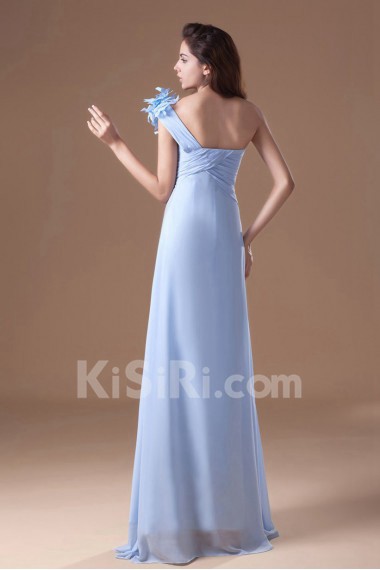 Chiffon One Shoulder Column Dress with Hand-made Flowers