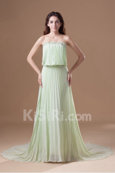 Chiffon Strapless Column Dress with Embroidery