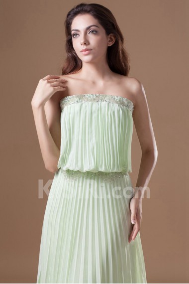 Chiffon Strapless Column Dress with Embroidery