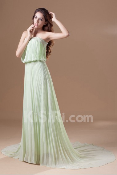 Chiffon Strapless Column Dress with Embroidery