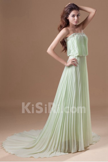 Chiffon Strapless Column Dress with Embroidery