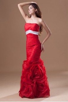 Organza Strapless Sheath Dress with Directionally Ruched Bodice