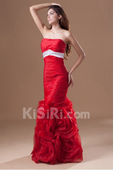 Organza Strapless Sheath Dress with Directionally Ruched Bodice