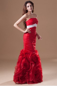 Organza Strapless Sheath Dress with Directionally Ruched Bodice